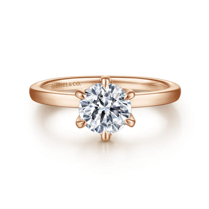 Emma - 14K Rose Gold 6 Prong Round Solitaire Engagement Ring
