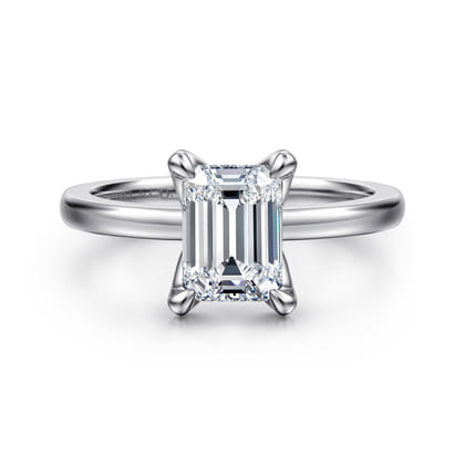 Emma - 14K White Gold Emerald Cut Solitaire Engagement Ring
