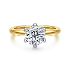 14K White-Yellow Gold 6 Prong Round Solitaire Engagement Ring