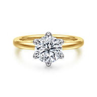 Emma - 14K White-Yellow Gold 6 Prong Round Solitaire Engagement Ring