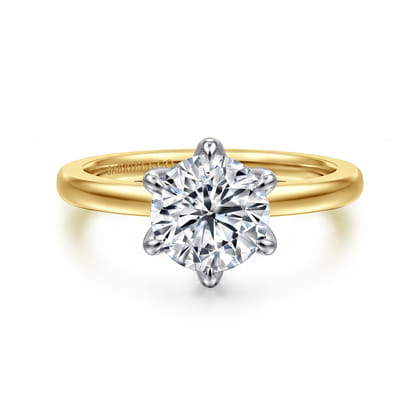 Emma - 14K White-Yellow Gold 6 Prong Round Solitaire Engagement Ring