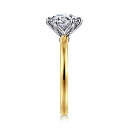 Emma - 14K White-Yellow Gold 6 Prong Round Solitaire Engagement Ring