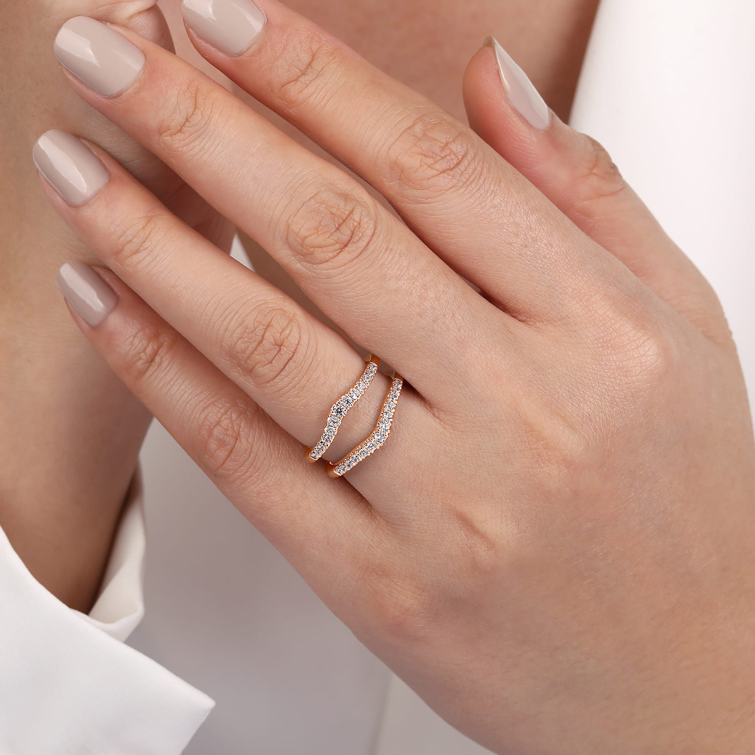 Enhancer Wedding Ring in 14k Rose Gold with Round Natural Diamond at Gabriel & Co. - Shot 5