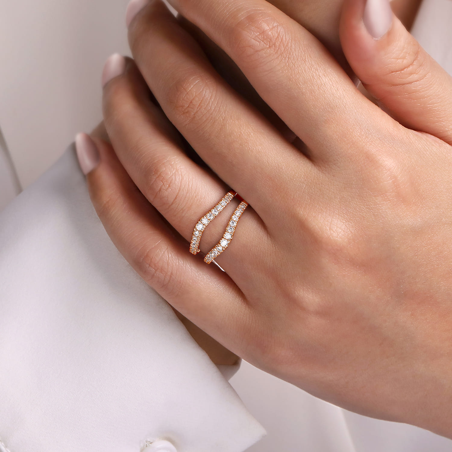 Enhancer Wedding Ring in 14k Rose Gold with Round Natural Diamond at Gabriel & Co. - Shot 5