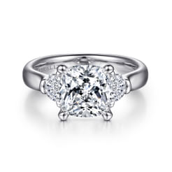 18K White Gold Cushion Cut Three Stone Diamond Engagement Ring