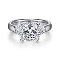 Emme - 18K White Gold Cushion Cut Three Stone Diamond Engagement Ring