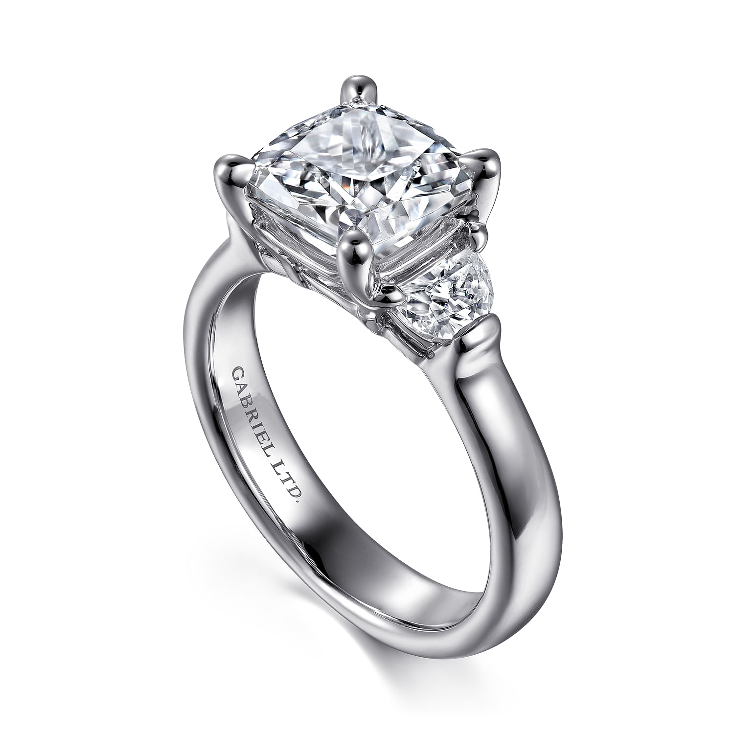 Emme - 18K White Gold Cushion Cut Three Stone Diamond Engagement Ring