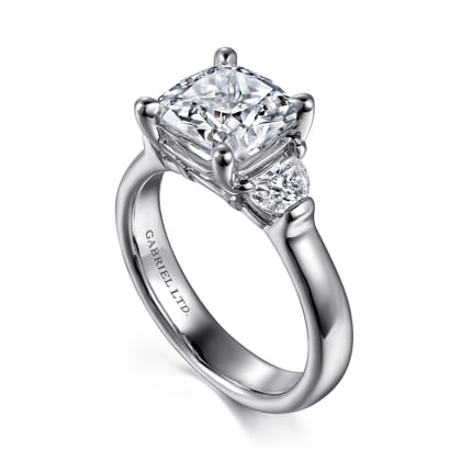 Emme - 18K White Gold Cushion Cut Three Stone Diamond Engagement Ring