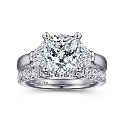 Emme - 18K White Gold Cushion Cut Three Stone Diamond Engagement Ring