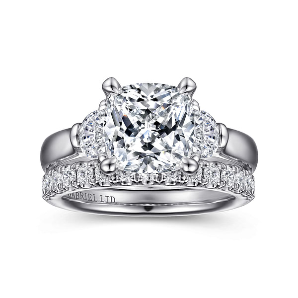 18K White Gold Cushion Cut Three Stone Diamond Engagement Ring @ $7700 ...