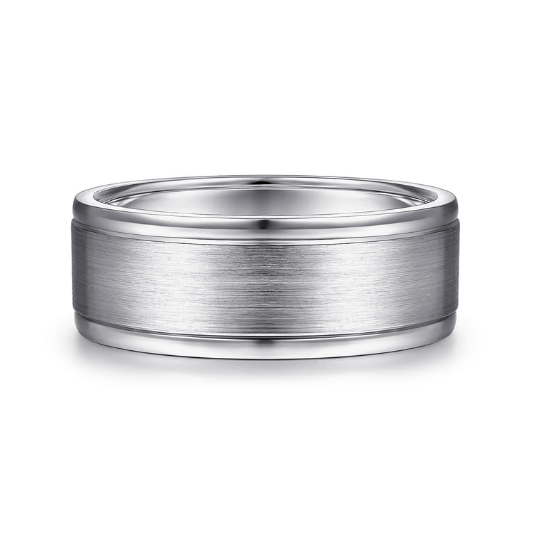 Emmett - 14K White Gold 8mm - Men's Wedding Band in Satin Finish - Shot 1