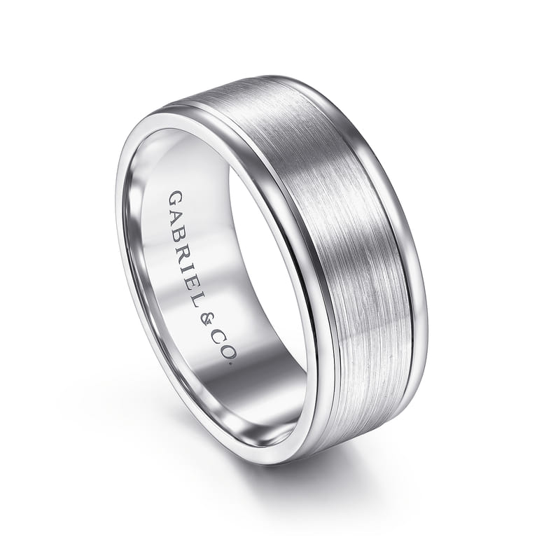 Emmett - 14K White Gold 8mm - Men's Wedding Band in Satin Finish - Shot 3
