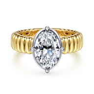 Empress - 14K White-Yellow Gold Compass Bezel Prong Oval Diamond Engagement Ring