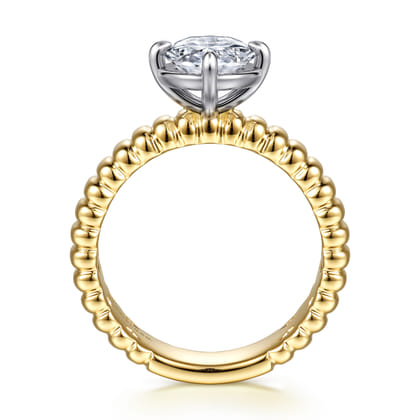 Empress - 14K White-Yellow Gold Compass Bezel Prong Oval Diamond Engagement Ring