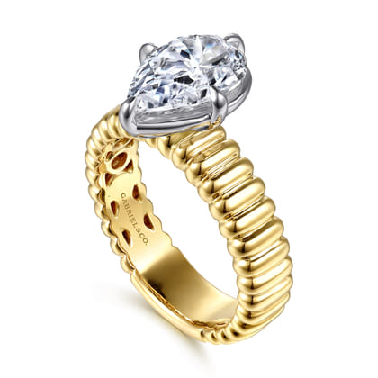 Empress - 14K White-Yellow Gold Compass Bezel Prong Pear Diamond Engagement Ring