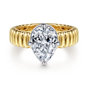 Empress - 14K White-Yellow Gold Pear Shape Diamond Engagement Ring
