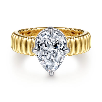Empress - 14K White-Yellow Gold Pear Shape Diamond Engagement Ring