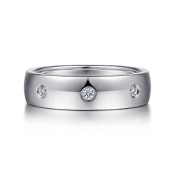 14K White Gold Diamond Men's Wedding Ring in High Polished Finish
