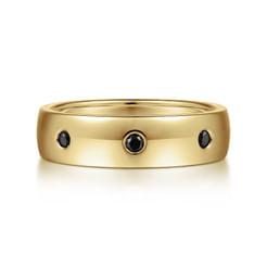 14K Yellow Gold Black Diamond Men's Wedding Ring in High Polished Finish