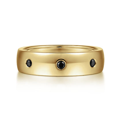 Emrys - 14K Yellow Gold Black Diamond Men's Wedding Ring in High Polished Finish