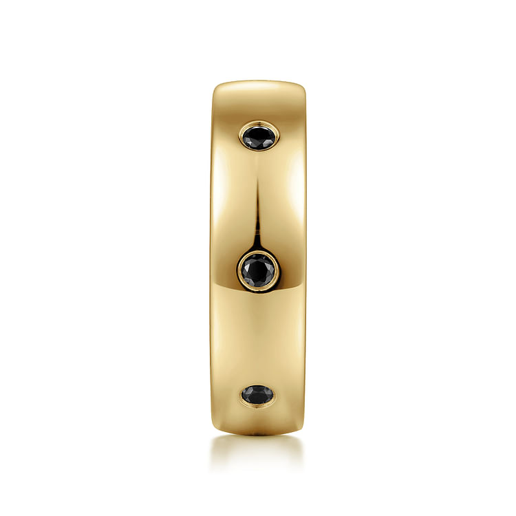 Emrys - 14K Yellow Gold Black Diamond Men's Wedding Ring in High Polished Finish