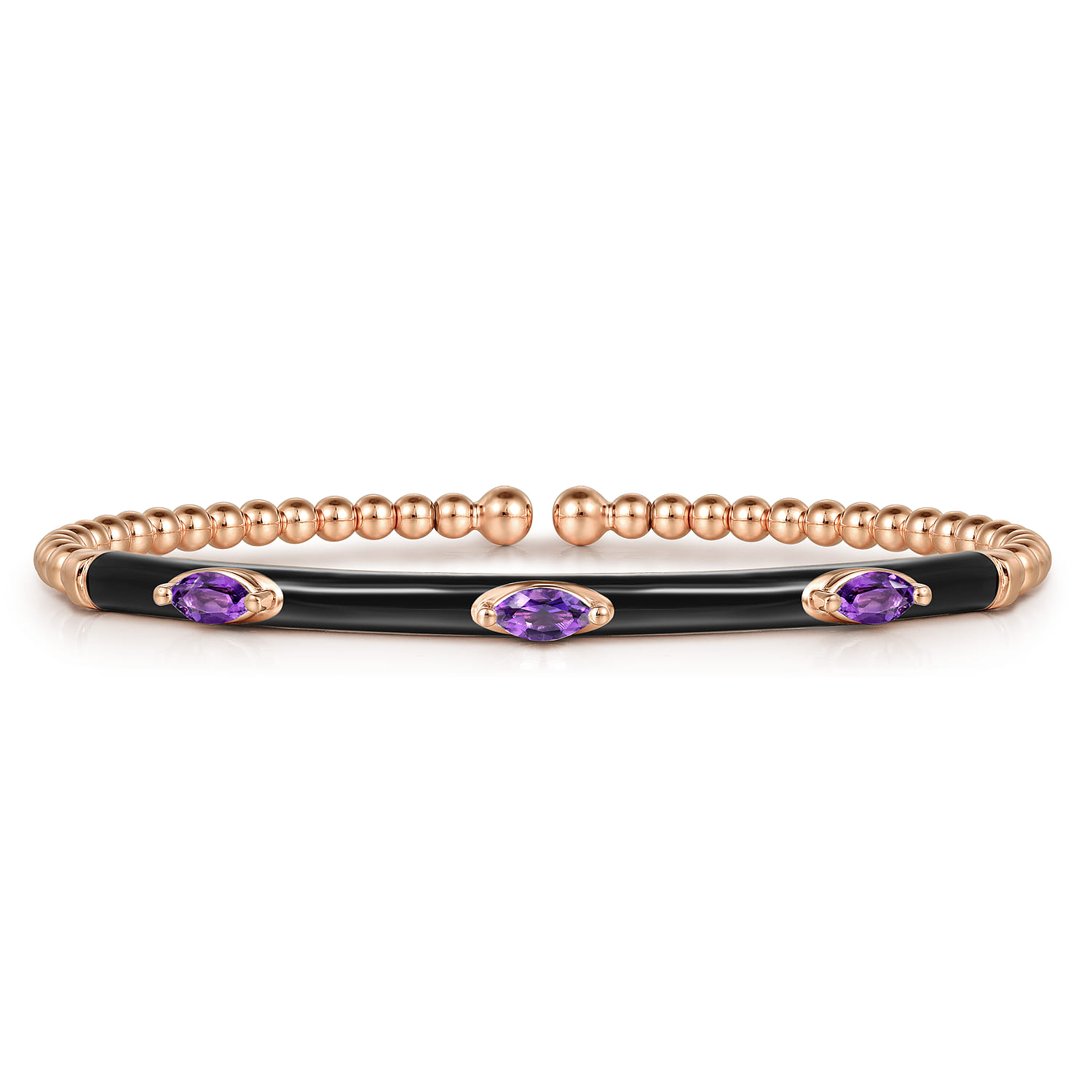 Enamel - 14K Rose Gold Bujukan Amethyst Split Bangle with Black Enamel - Shot 1