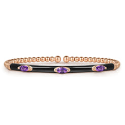 Enamel - 14K Rose Gold Bujukan Amethyst Split Bangle with Black Enamel
