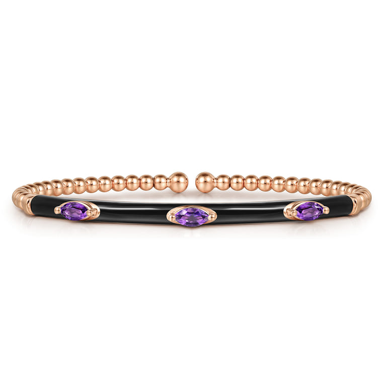 Enamel - 14K Rose Gold Bujukan Amethyst Split Bangle with Black Enamel - Shot 1