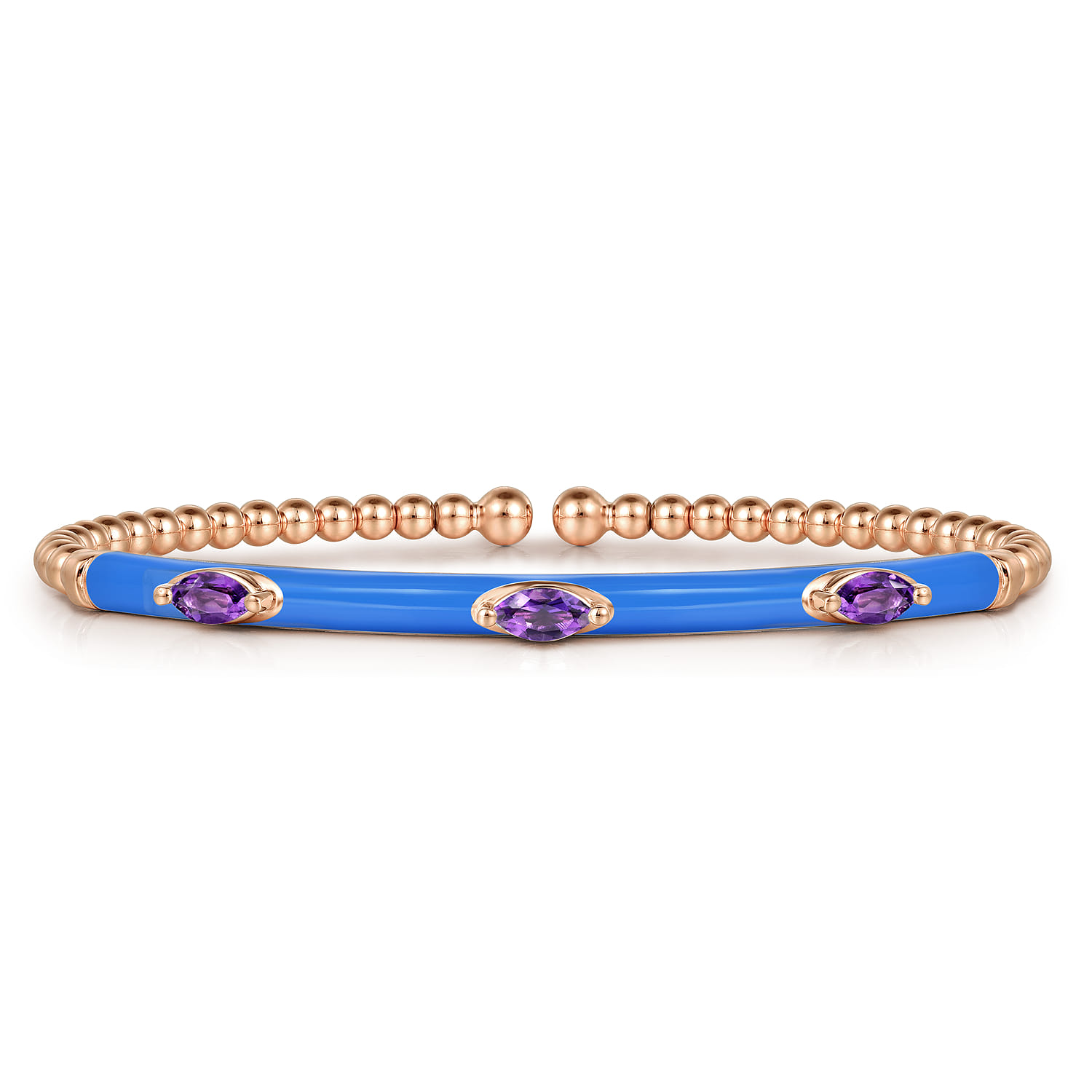 Enamel - 14K Rose Gold Bujukan Amethyst Split Bangle with Blue Enamel - Shot 1