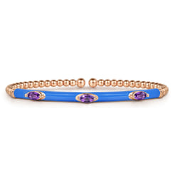 Enamel - 14K Rose Gold Bujukan Amethyst Split Bangle with Blue Enamel