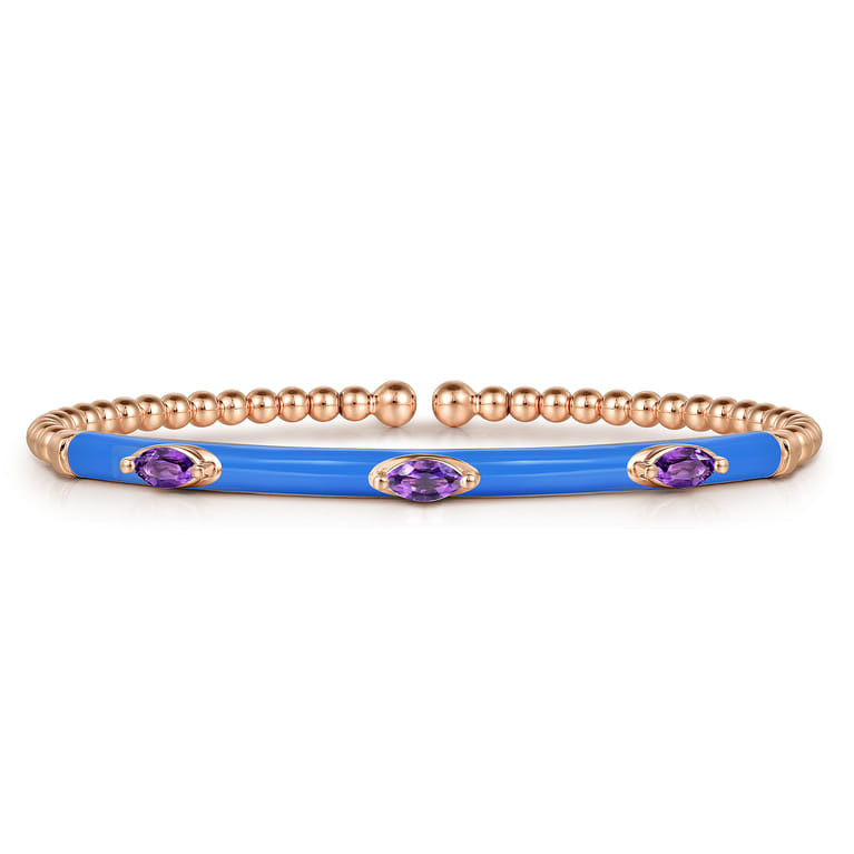 Enamel - 14K Rose Gold Bujukan Amethyst Split Bangle with Blue Enamel - Shot 1