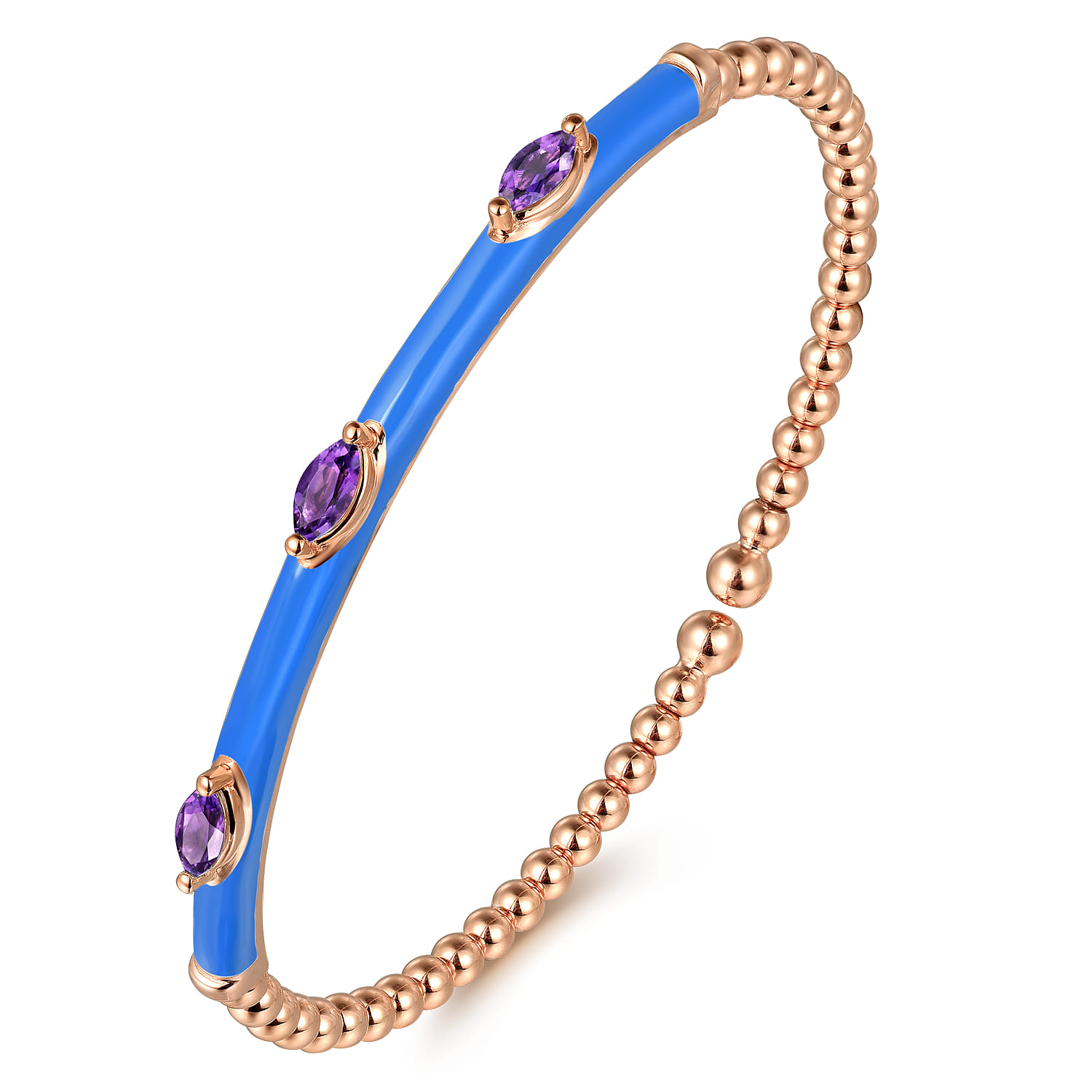 Enamel - 14K Rose Gold Bujukan Amethyst Split Bangle with Blue Enamel - Shot 2