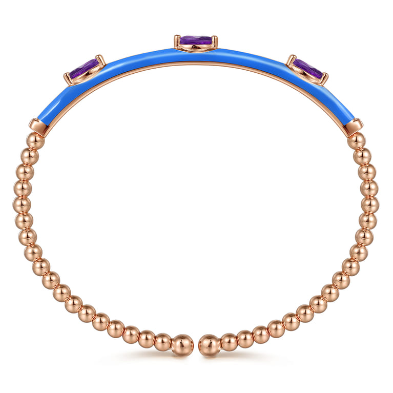 Enamel - 14K Rose Gold Bujukan Amethyst Split Bangle with Blue Enamel - Shot 3
