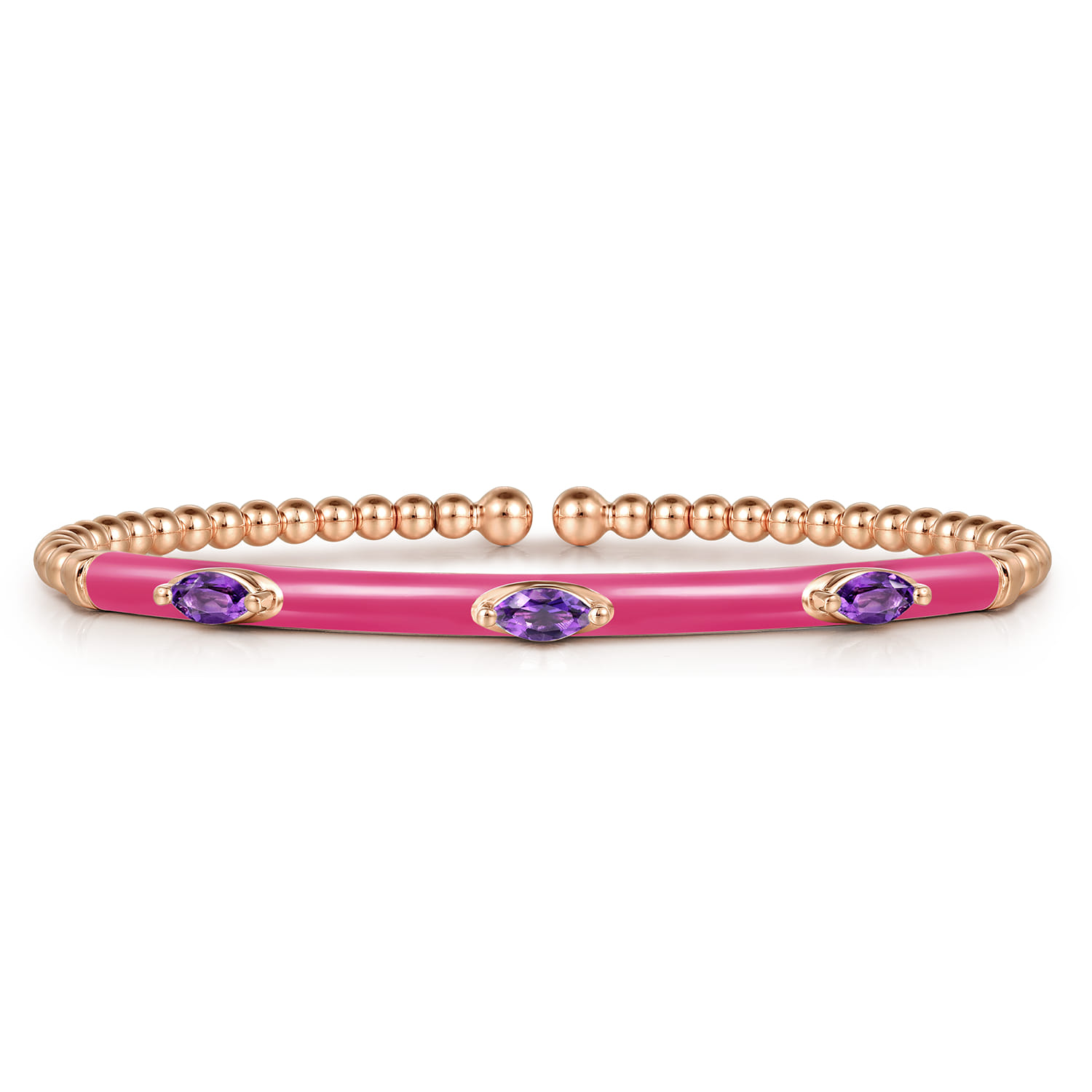 Enamel - 14K Rose Gold Bujukan Amethyst Split Bangle with Fuchsia Enamel - Shot 1