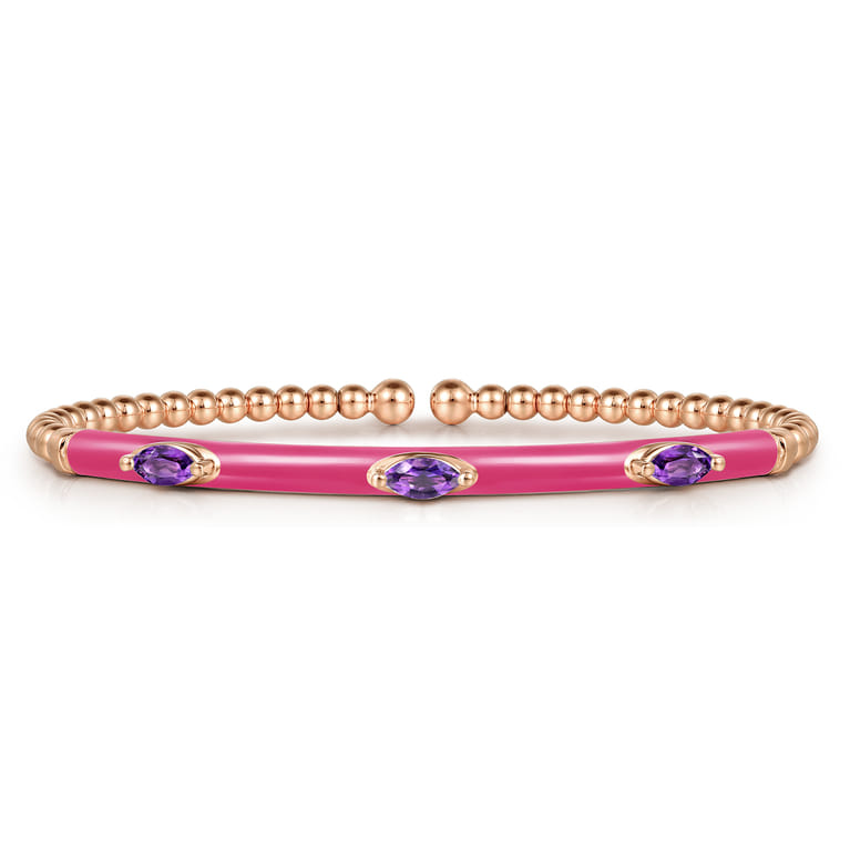 Enamel - 14K Rose Gold Bujukan Amethyst Split Bangle with Fuchsia Enamel - Shot 1