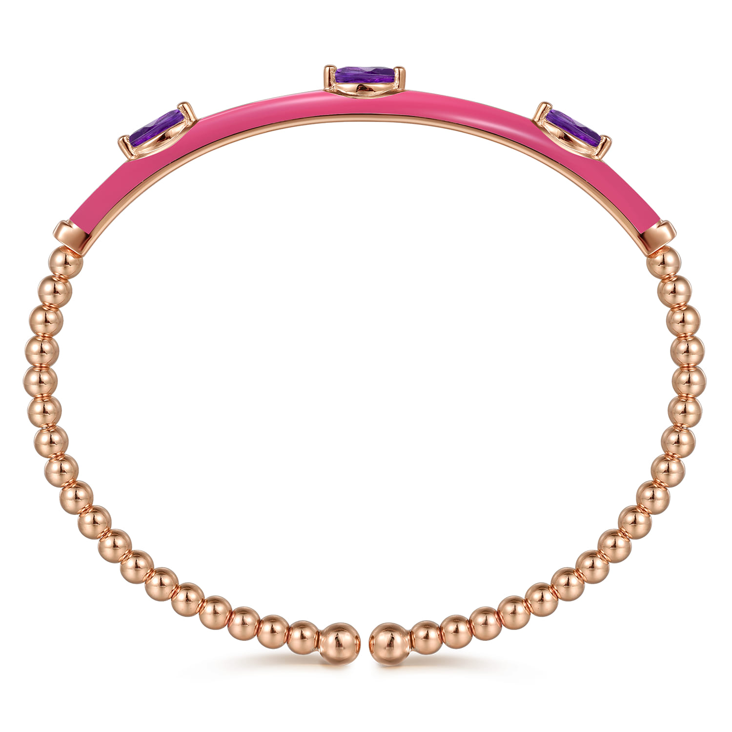 Enamel - 14K Rose Gold Bujukan Amethyst Split Bangle with Fuchsia Enamel - Shot 3