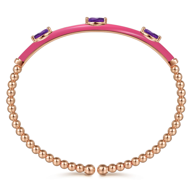 Enamel - 14K Rose Gold Bujukan Amethyst Split Bangle with Fuchsia Enamel - Shot 3