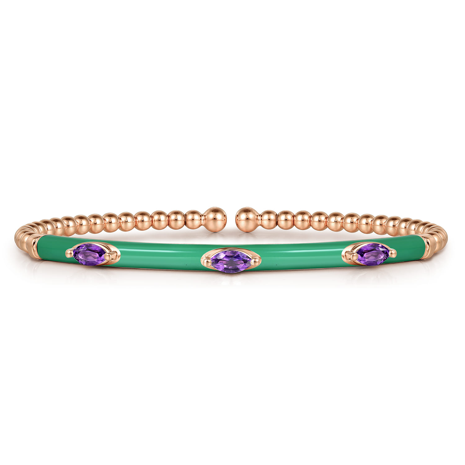 Enamel - 14K Rose Gold Bujukan Amethyst Split Bangle with Mint Green Enamel - Shot 1