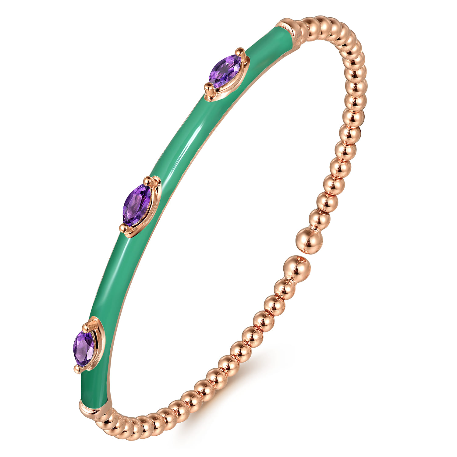 Enamel - 14K Rose Gold Bujukan Amethyst Split Bangle with Mint Green Enamel - Shot 2