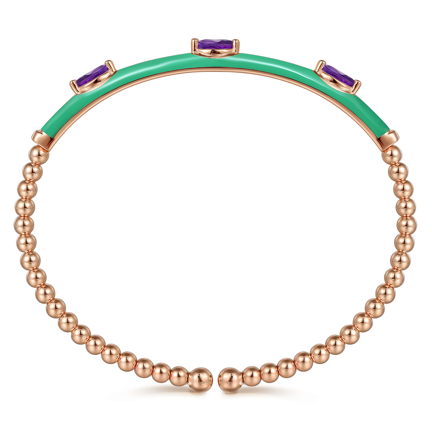 Enamel - 14K Rose Gold Bujukan Amethyst Split Bangle with Mint Green Enamel - Shot 3