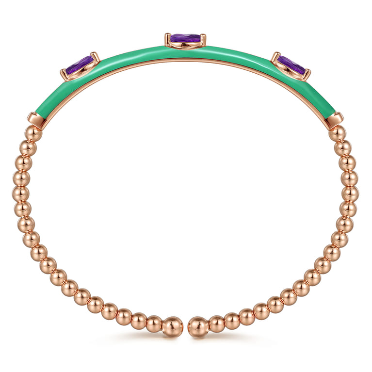 Enamel - 14K Rose Gold Bujukan Amethyst Split Bangle with Mint Green Enamel - Shot 3