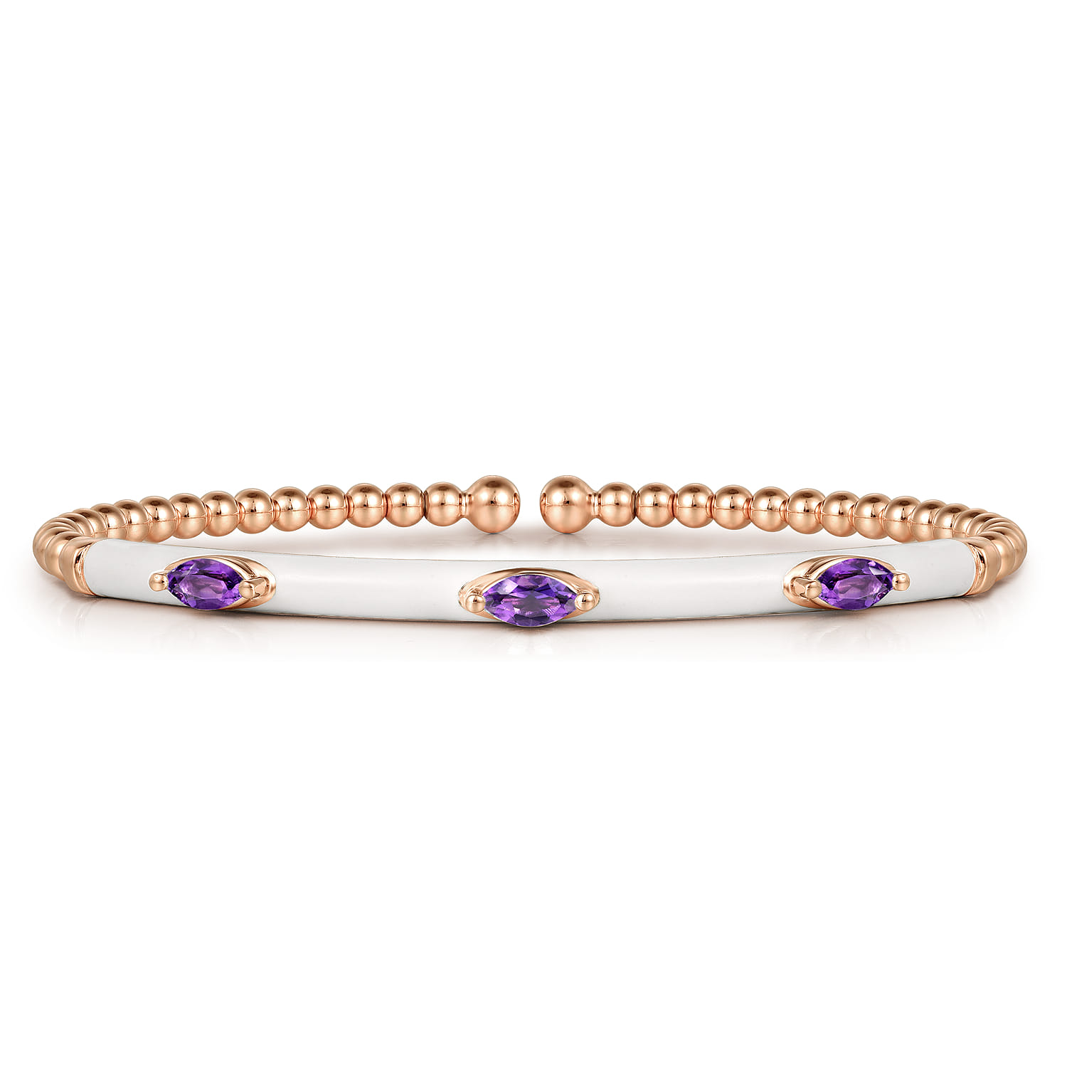 Enamel - 14K Rose Gold Bujukan Amethyst Split Bangle with White Enamel - Shot 1