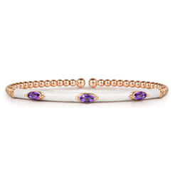 Enamel - 14K Rose Gold Bujukan Amethyst Split Bangle with White Enamel