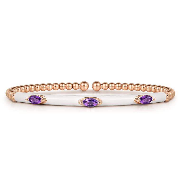 Enamel - 14K Rose Gold Bujukan Amethyst Split Bangle with White Enamel - Shot 1