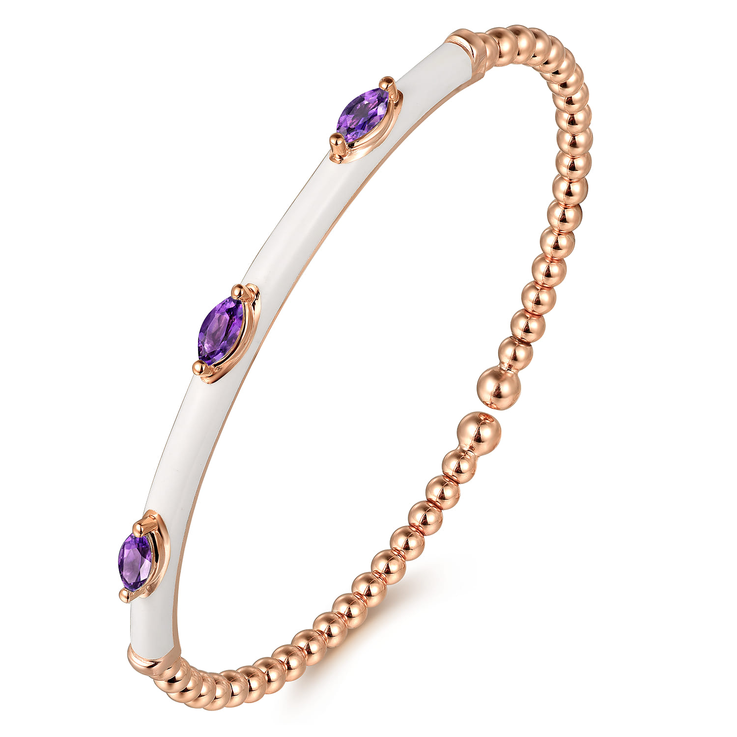 Enamel - 14K Rose Gold Bujukan Amethyst Split Bangle with White Enamel - Shot 2