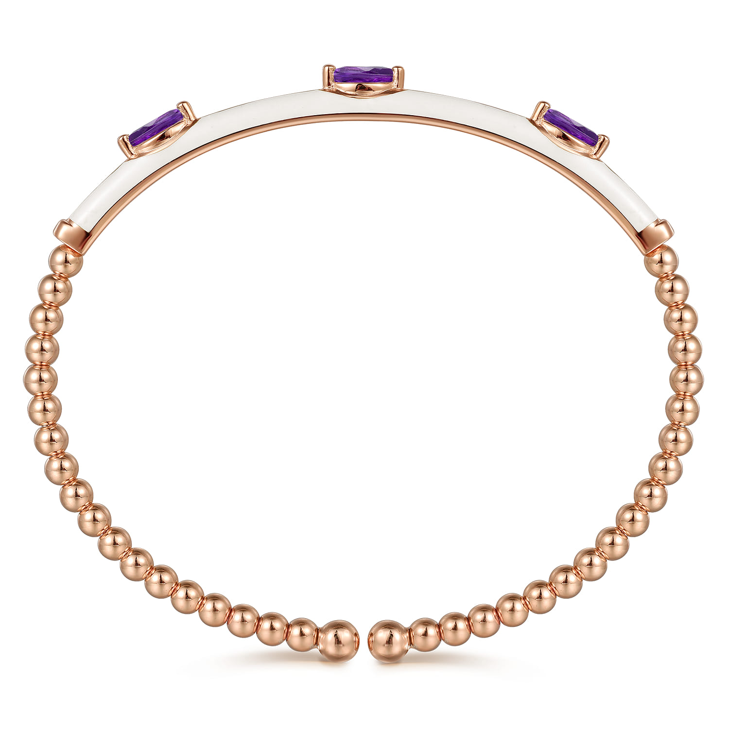 Enamel - 14K Rose Gold Bujukan Amethyst Split Bangle with White Enamel - Shot 3