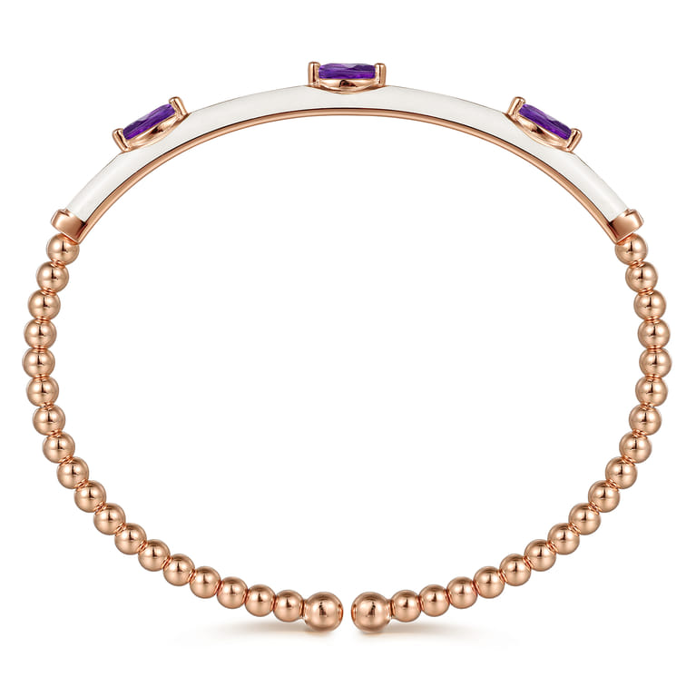 Enamel - 14K Rose Gold Bujukan Amethyst Split Bangle with White Enamel - Shot 3