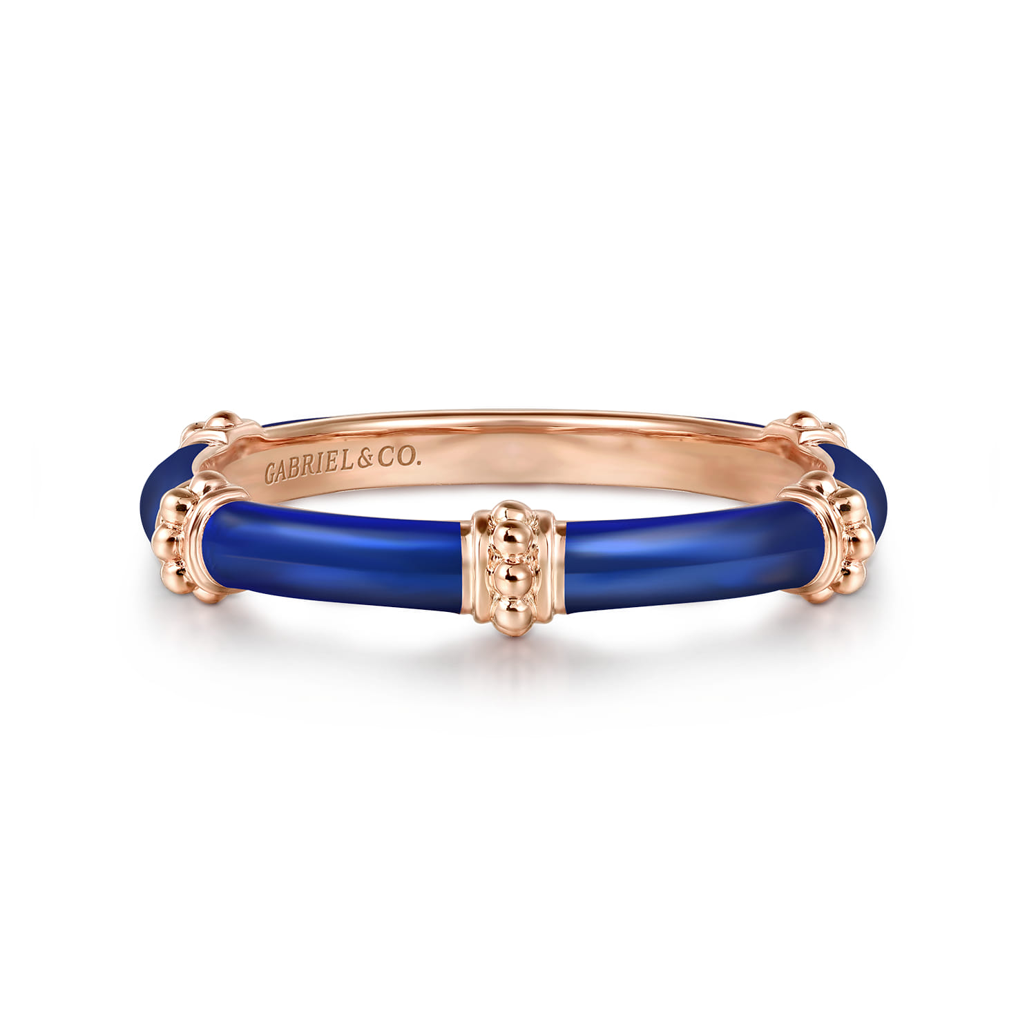 Enamel - 14K Rose Gold Bujukan Bar Split Stackable with Chrome Blue Enamel - Shot 1