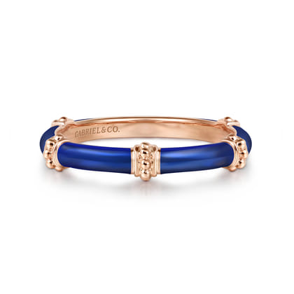 Enamel - 14K Rose Gold Bujukan Bar Split Stackable with Chrome Blue Enamel