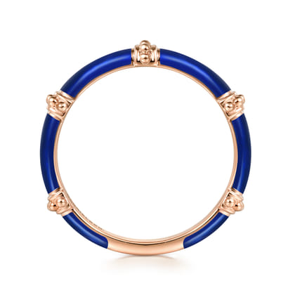 Enamel - 14K Rose Gold Bujukan Bar Split Stackable with Chrome Blue Enamel